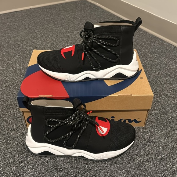 New Mens Champion Rally Hype Mid High Top Shoe Size 10.5 Black & White - Picture 2 of 6